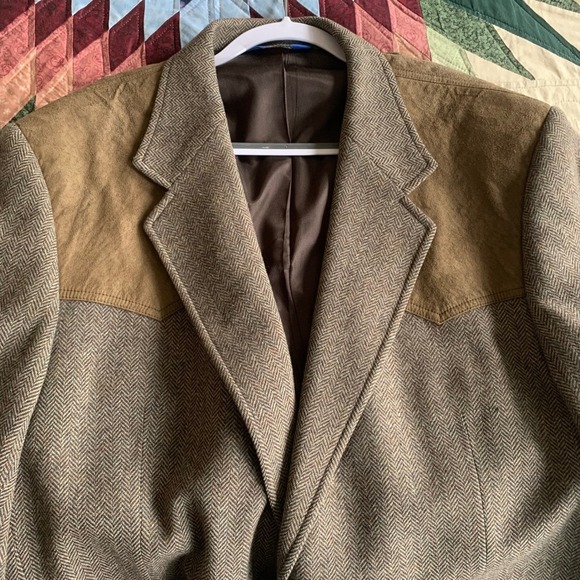 Vintage Pendleton Wool Tweed Blazer Jacket Men's Size 50 Long Suede Patches